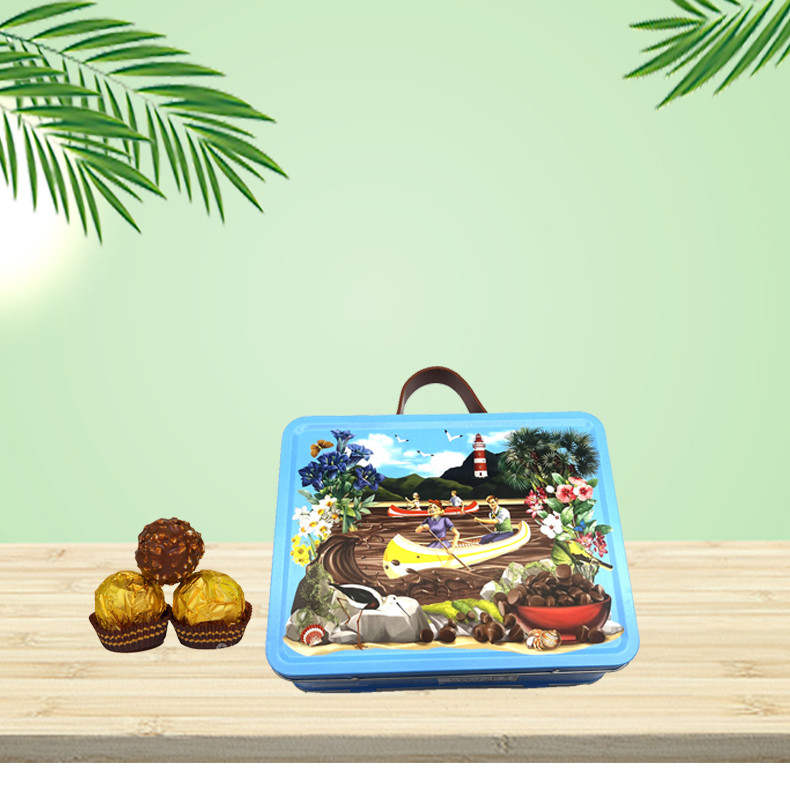 帶PU皮手提巧克力鐵盒